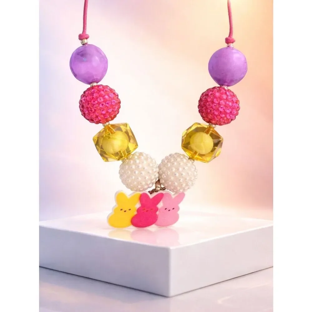 NWOT - Toddler/Girls Adjustable Beaded Necklace with Bunny Pendant - Easter